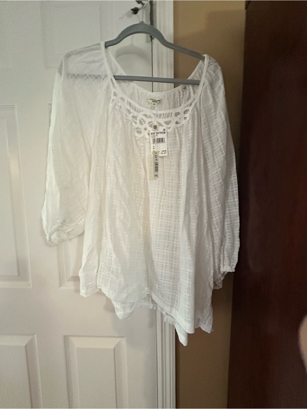 Max Studio White Crochet-Trim Boho Tunic